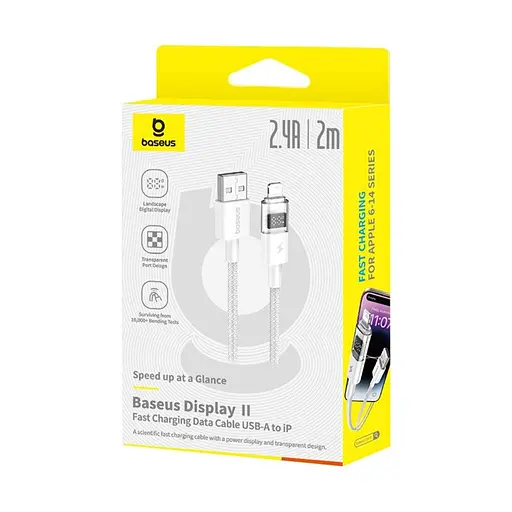 Кабель Baseus Display 2 Fast Charging Data Cable USB-A to iP 2.4A 1 м Белый - фото 2