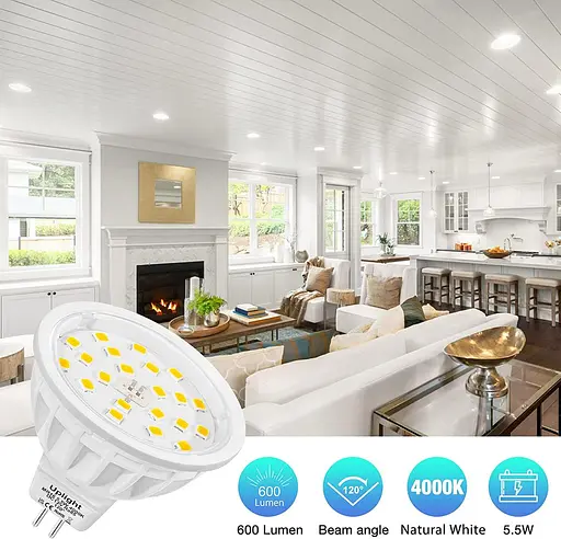 Світлодіодні лампи Uplight MR16 потужністю 5,5 Вт, натуральний білий колір 4000K, еквівалентні галогенні лампи потужністю 50-60 Вт - фото 3