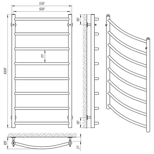 Полотенцесушитель Laris Флеш П8 500x1000 74100004, Хром - фото 5