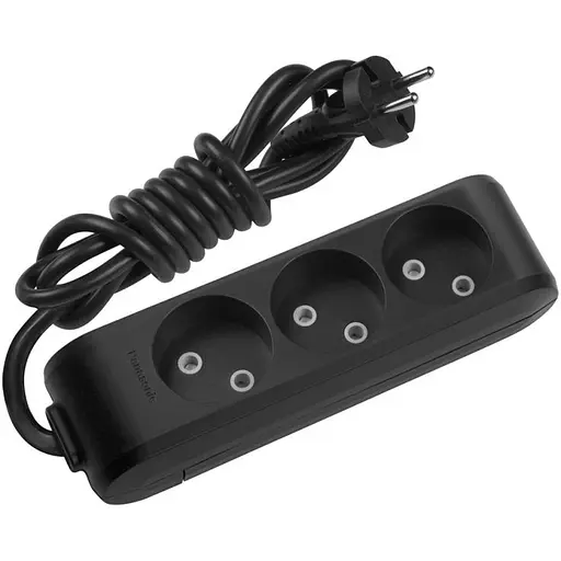 Подовжувач Panasonic X-tendia 3 гнізда, 5 м, з захистними шторками, чорний