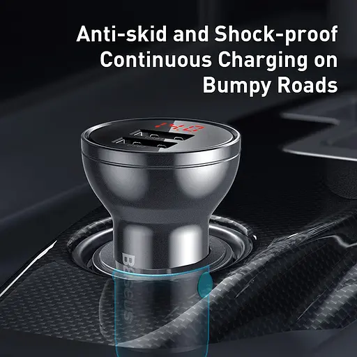 Автомобільний зарядний пристрій BASEUS Digital Display Dual USB 4.8 A 24 W (CCBX-0G) з екраном темно-сіре - фото 7