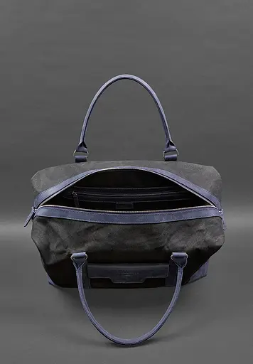 Дорожная сумка из конваса и натуральной кожи Crazy Horse темно-синяя - фото 5