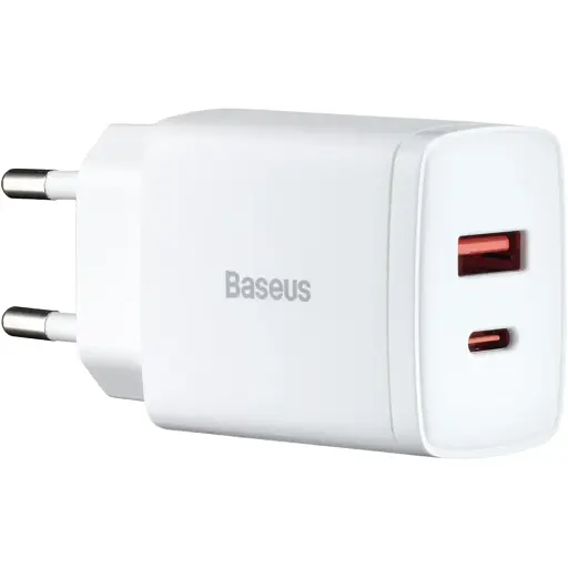 Мережевий зарядний пристрій Baseus Compact Quick Charger 20W QC + PD (1Type - C + 1USB) Білий - фото 1