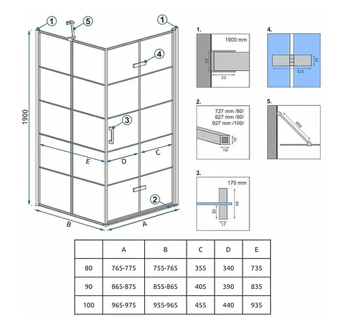 Душова кабіна Rea Molier 80x100 black REA-K8412 + REA-K6963, Чорний матовий, Універсальна, прозорий - фото 4