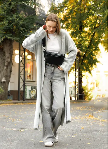 Женская кожаная сумка бананка Sambag Harvi черная 24×16×6 см (88213101) - фото 2