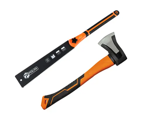 Набор садовых инструментов Polax топор-колун 1 кг и ножовка по дереву двухсторонняя (770-18) - фото 1