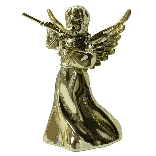 Новорічна підвіска MIS LT Янгол з сопілкою великий 6х4,5х10 см золота гальваніка - фото 1
