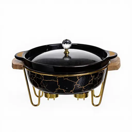 Марміт порцеляновий настільний круглий 1.3 (л) мармітниця з підігрівом Чорний мармур Yiwu LC-717