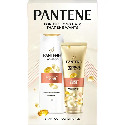 Уценка. Подарочный набор по уходу за волосами Pantene Pro-V Бесконечно длинные: шампунь 400 мл + бальзам-ополаскиватель 3 Minute Miracle 220 мл - фото 1