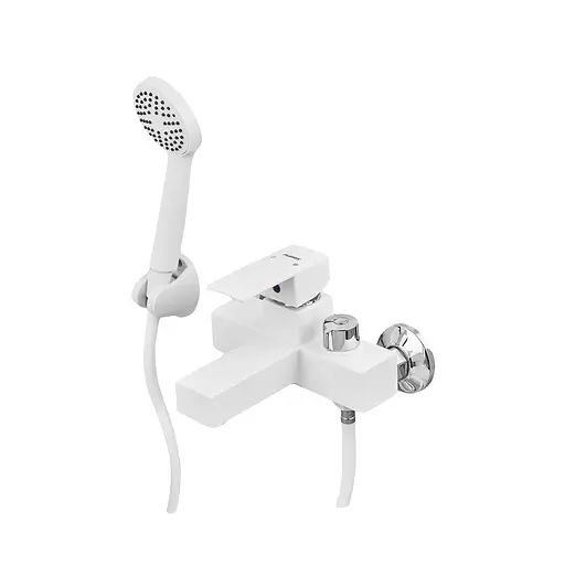 Змішувач для ванни з лійкою Plamix Kubus-009 Euro SET white PM0673 Білий - фото 1