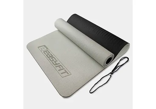 Коврик для йоги и фитнеса EasyFit TPE+TC 6 мм двухслойный серый-черный (EF-1924-GYBK) - фото 1