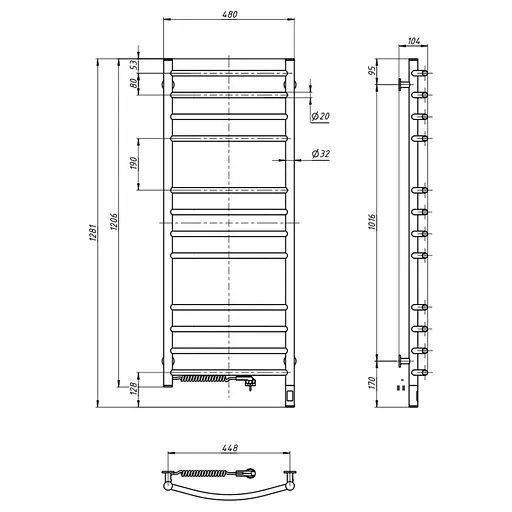 Электрический полотенцесушитель Navin Камелия 480x1200 Sensor левая с таймером, черный муар 10-043153-5010, Черный матовый, Левое, Электронный - фото 5