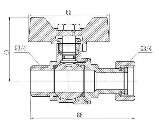 Кран шаровой Thermo Alliance Forte 3/4" ВН прямой, PN40, с накидной гайкой, бабочка SF261W20 - фото 4