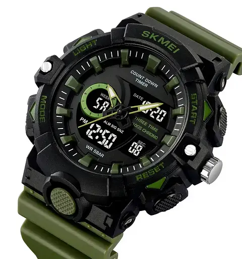 Годинник чоловічий наручний спортивний Skmei 2225 з комбінованим циферблатом (Зелений) - фото 4
