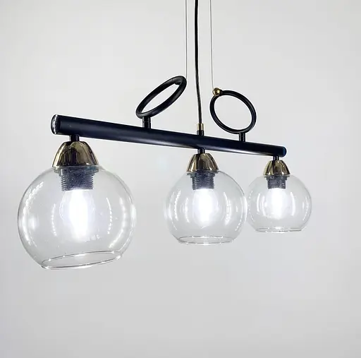 Видовжена люстра Лофт на 3 прозорих плафони | Арт. YQ307/3 AB+BK+CL | Line F - фото 3