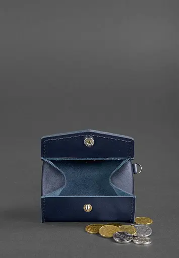 Кожаная монетница с клапаном 1.0 темно-синяя - фото 3