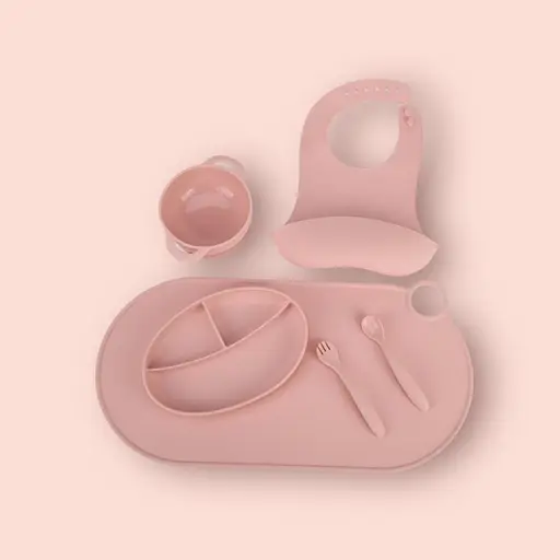 Набор силиконовой посуды для прикорма детей на присоске, 6 предметов, PINK - фото 1
