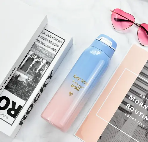 Термос "Happiness Comes" сине-розовый градиент нержавеющая сталь 500 мл - фото 4