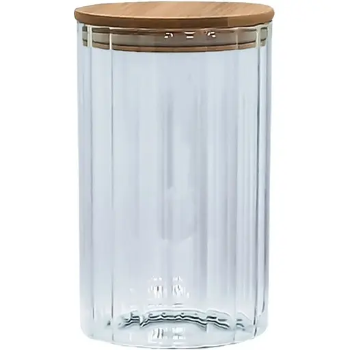 Емкость стеклянная Vittor с деревянной крышкой круглая полосатая 1100 мл VT-7611 (135498)