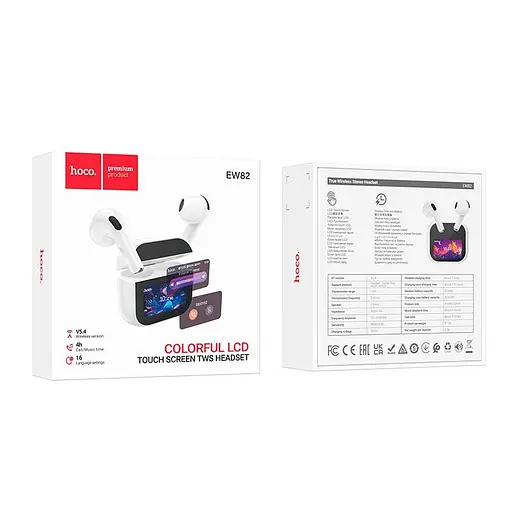 Бездротові навушники Hoco EW82 Sparkle true wireless touch screen BT headset, BT5.4, 30mAh, 300mAh, 4h, white - фото 7