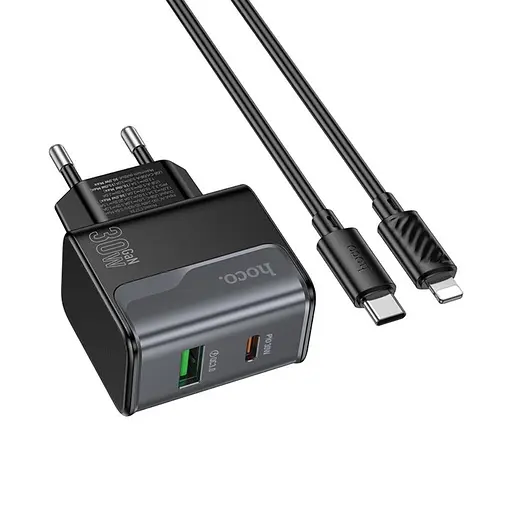 Зарядний пристрій Hoco CS73A USB/ Type-C PD 30W QC midnight чорний + кабель Type-C to Lightning - фото 3