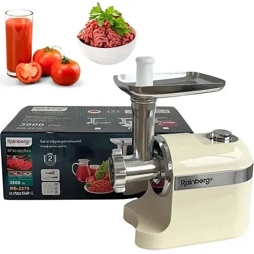 Электрическая мясорубка Rainberg RB-2270 с реверсом мясорубка 3 в 1 соковыжималка овощерезка 3800 Вт Белый - фото 1