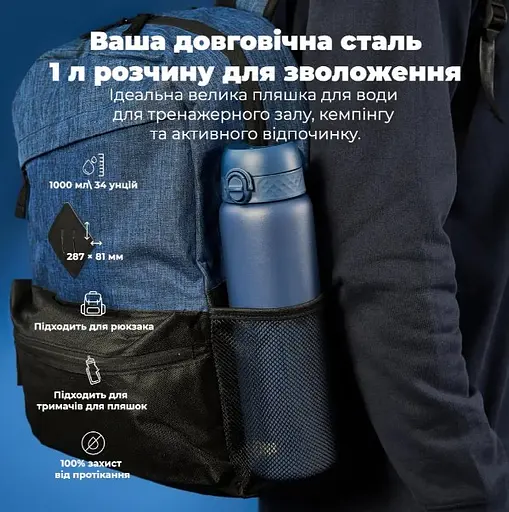 Пляшка для води ION8 металева вакуумна 920 мл Vacuum Insulated Ash Navy (I8TS1000ANAVY) - фото 5