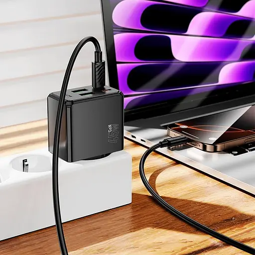 Адаптер сетевой HOCO Ocean charger CS18A 2USB/2Type-C, 45W/3A, PD/QC| - фото 3