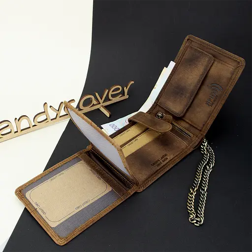 Мужской кожаный кошелек с мотоциклом коричневый Always Wild N992C-VIN-M - фото 4