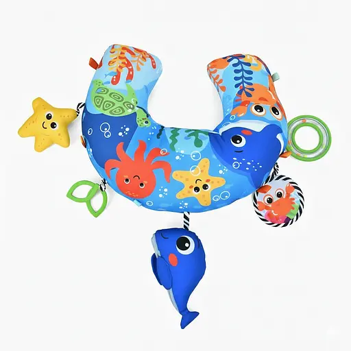 Килимок-подушка для новонародженого 63633-2 з підвісними іграшками, дзеркальцем, брязкальцем і шелестунчиком – синій - фото 3