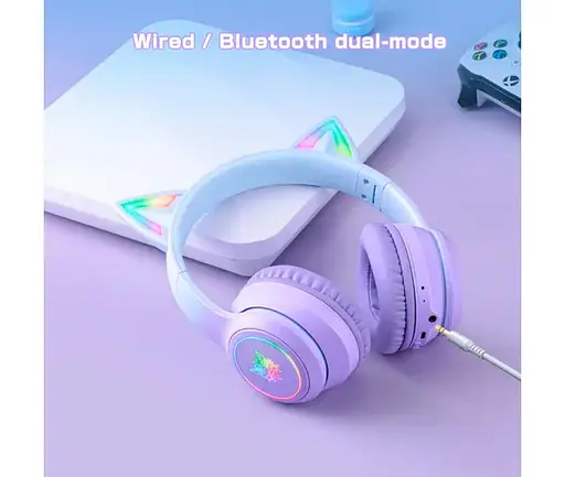 Навушники Onikuma Bluetooth з підсвіткою B90 Gaming CAT with LED фіолетові - фото 7
