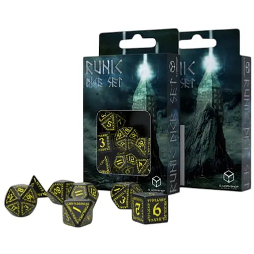 Набір кубиків Runic Black & yellow Dice Set , 7 шт. (SRUN07) - фото 1