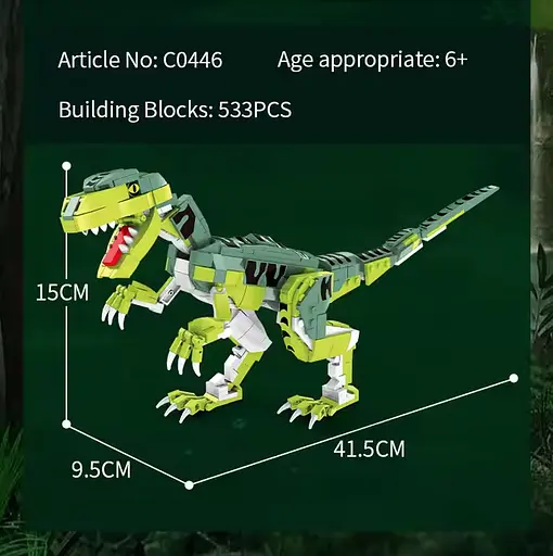Конструктор динозавр   WOMA велоцераптор   детский   533 детали - фото 3