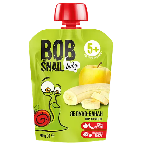 Набор фруктового пюре Bob Snail: Яблоко-Груша + Яблоко-Малина + Яблоко-банан 540 г (6 шт. х 90 г) - фото 3