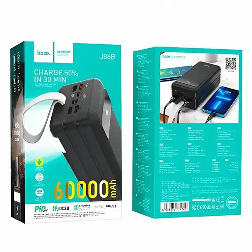 Повербанк Hoco J86B 60000 мА·ч с PD20W, QC3.0, тремя USB-выходами и LED-дисплеем заряда - фото 3