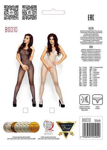 Бодістокінг Passion BS010 комбінезон дрібна сіточка S/M/L black - фото 5