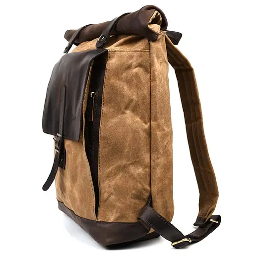 Рюкзак из лошадиной кожи и вощеного канваса ролл-ап TARWA 40х31х13 см sum0028439 - фото 6