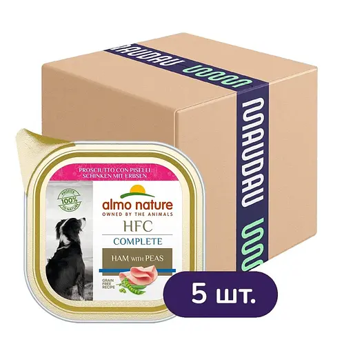 Уценка. Набор влажного корма для собак Almo Nature HFC Dog Complete 4+1 ветчина и горох 425 г (85 г х 5 шт.)
