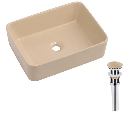 Раковина накладна Qtap Tern Beige, прямокутна, з донним клапаном QT17116069SB - фото 2