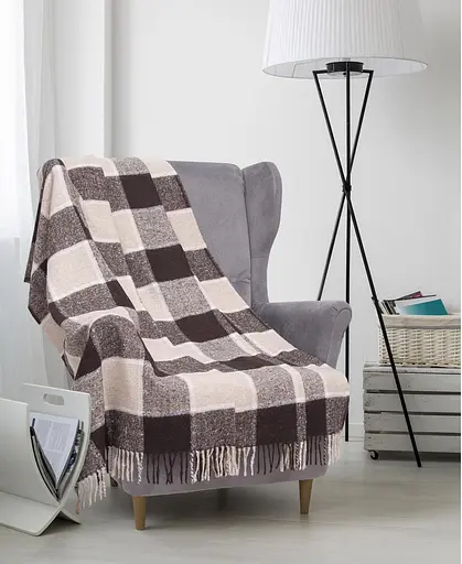 Плед вовняний Vladi Палермо 140x200 біло-світло-бежево-коричневий - фото 1