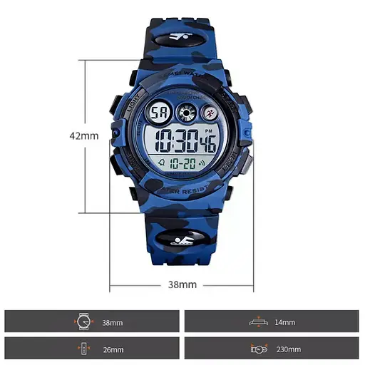 Дитячий спортивний годинник Skmei 1547 Kids (секундомір, будильник) Синій камуфляж - фото 4