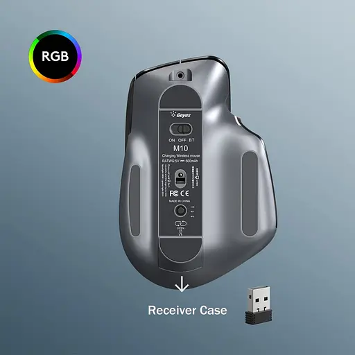 Компьютерная мышь Gamous M10 беспроводная бесшумная с аккумулятором и подсветкой 2,4G+Bluetooth Black - фото 5