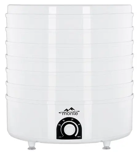 Сушарка овочів та фруктів Monte MT-1663, White, 600W, механічне керування, 6 ярусів, 2 сита для висушування трав