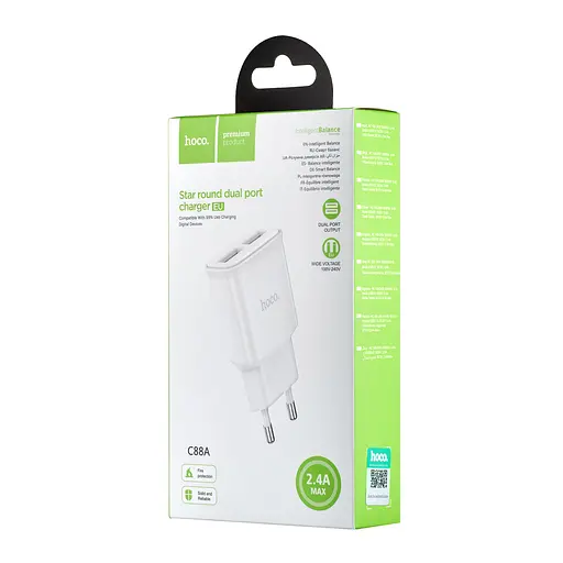 Сетевое зарядное устройство для HOC C88A Star round dual port charger (EU) Белый - фото 2