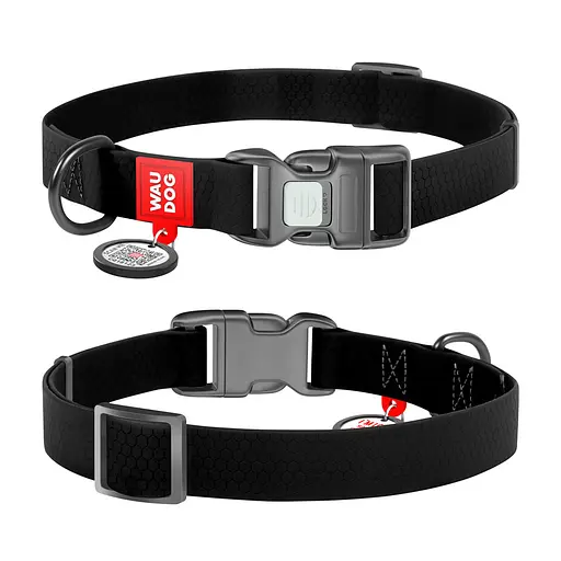 Ошейник для собак водостойкий Waudog Waterproof с QR-паспортом пластиковая пряжка-фастекс Ш 20 мм Д 28-40 см черный