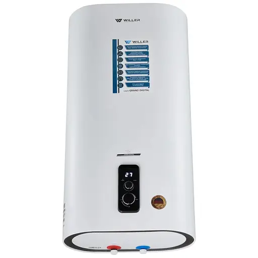 Водонагрівач Willer Grand Digital 2 кВт, сухий ТЕН, 80 л, прямокутний, вертикальний, білий (EV80DRI) - фото 1