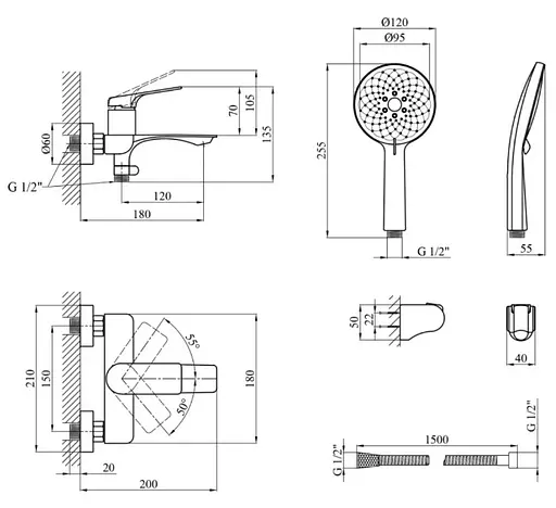 Змішувач для ванни Kroner KRP Graz - GRP060 (CV031335) - фото 8