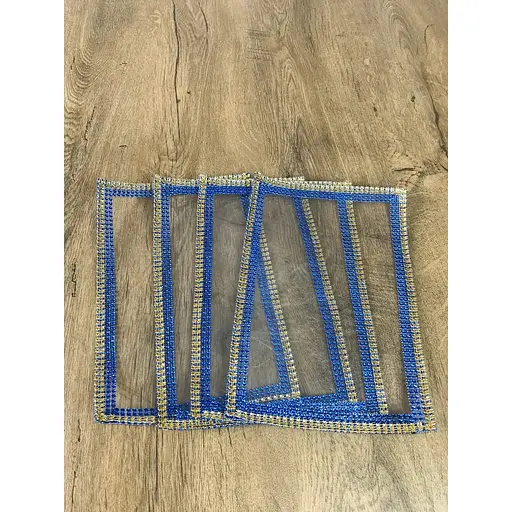 Підставки під столовий сервіз з синьо-жовтою стразовою стрічкою 20х30 см