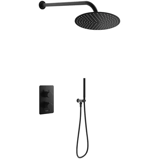 Душева система Kohlman Axel 25 black з термостатом + BOX прихованого монтажу KPL-QW432AB25, Чорний матовий - фото 1