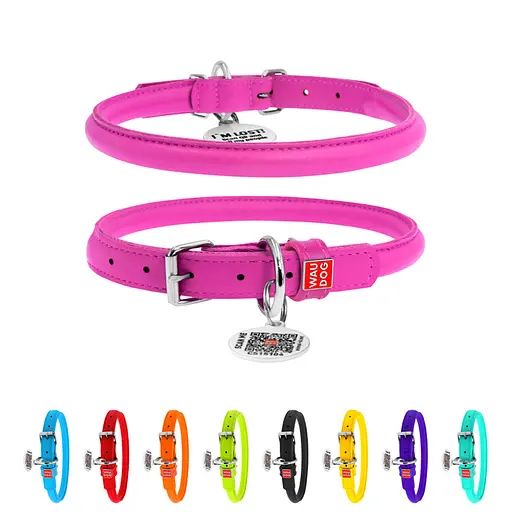 Ошейник для собак кожаный Waudog Glamour с QR-паспортом круглый Д 13 мм Д 53-63 см розовый - фото 2
